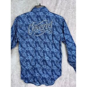 Cowgirl Hardware Blue Floral Rhinestone Western Shirt, Kid's‎ Size XL